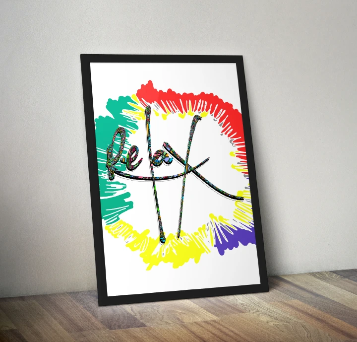 Relax Sign Minimalist Colourful Wall Art Prints, Modern Contemporary Paintings Prints, Framed Wood A3 Size 11x17 inches Artwork for Home Decor, Salon, Porch, Bathroom, Bedroom, Living Room, Dining
