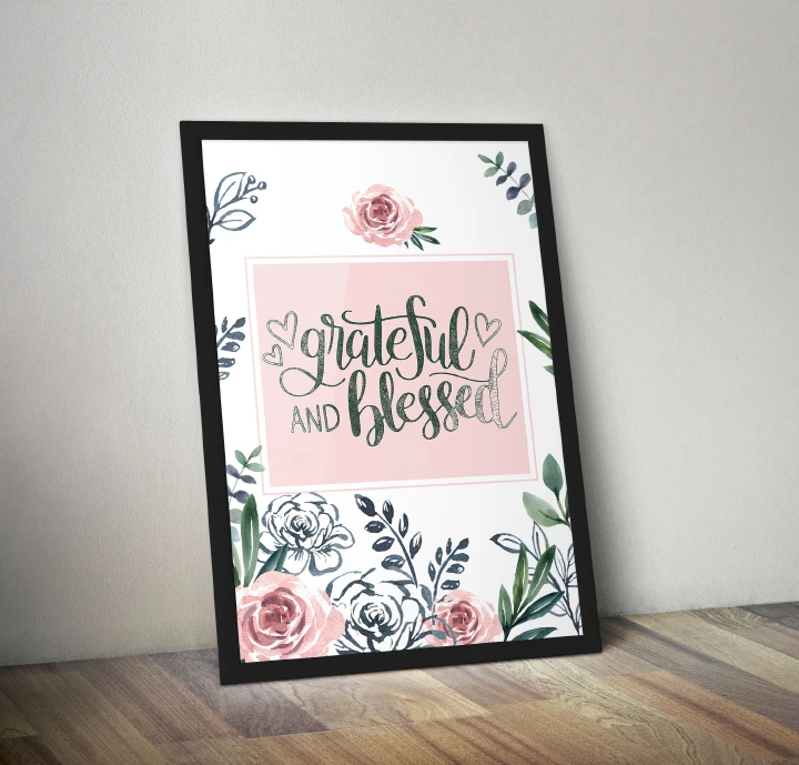 Grateful and Blessed | Christian Decor | Christian Wall Art |Housewarming Gift | Scripture Artwork Decor | Christian Wall Art Print Poster Framed Wall Art Ready to Hang Painting A3 Size Wooden frame
