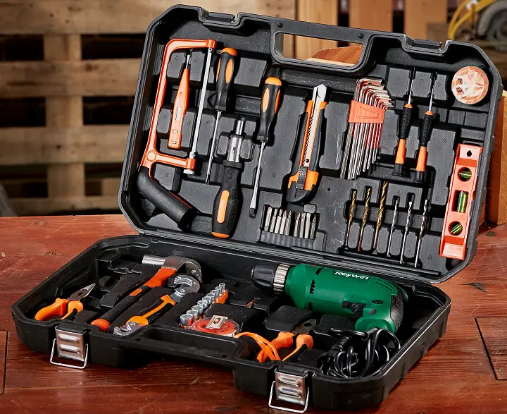 KEYWIN 115PCS  Mult-functional Woodworking Maintenance Kit Household Tool Set Professional Hand Tool Box Model KW-52215