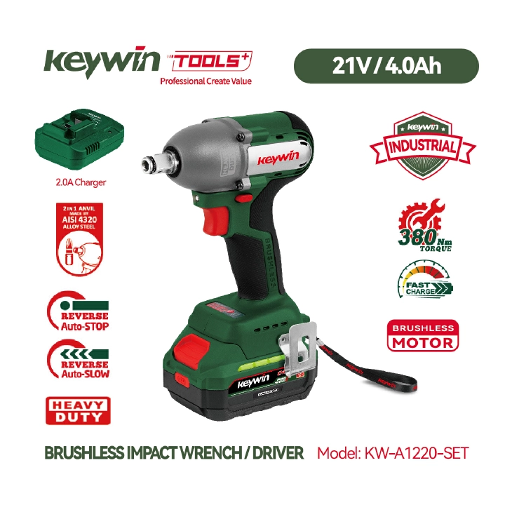 KEYWIN Professional 21V Lithium Brushless Electric Impact Wrench Cordless Model KW-A1220 Brushless Cordless Impact Drill Driver