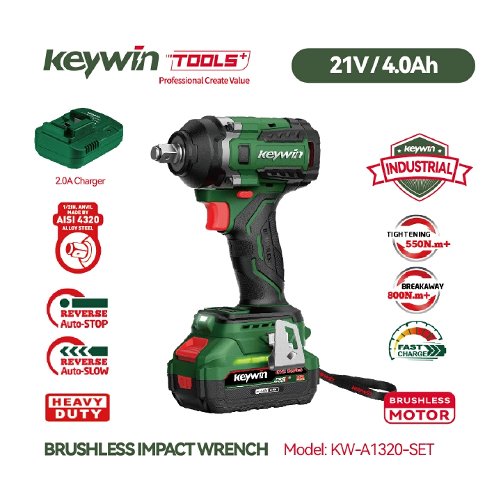 KEYWIN Cordless Electric Drill 21V Electric Drill Impact Wrench Cordless Drill Model KW-A1320 Set With 1 4.0Ah battery pack and charger)  Brushless Cordless Impact Drill Driver