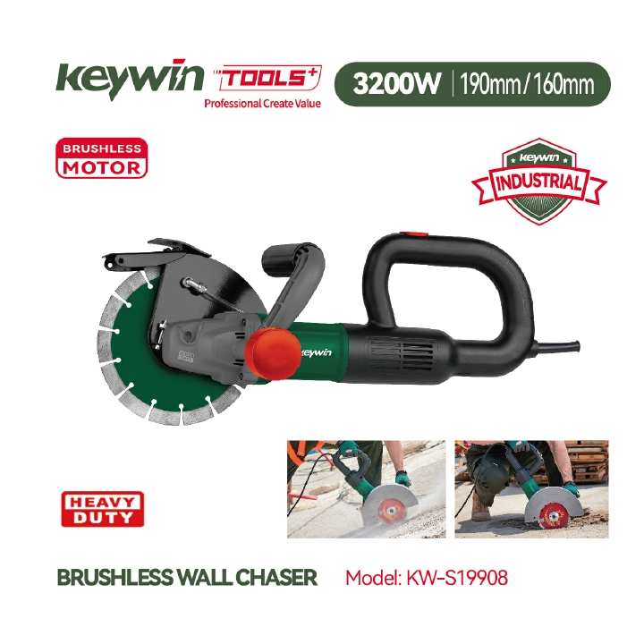 KEYWIN High Quality Professional 3200W-190mm Brushless Wall Chaser Model KW-S19908 Slotting Machine concrete slot cutting grooving machine 190mm