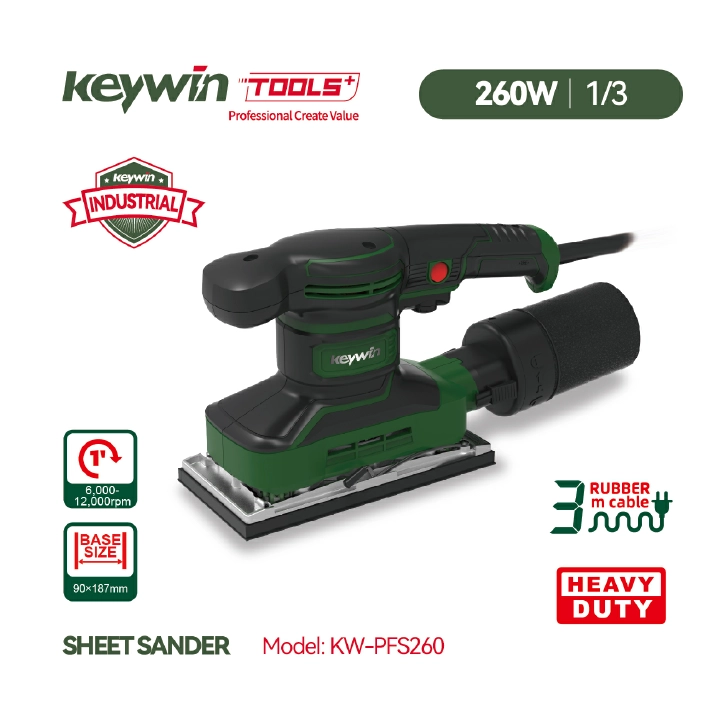 KEYWIN 260W 1/3 Professional Sheet And Wood Orbital Sander Model KW-PFS260 Power Tool 240W 1/3 Sheet Electric Sheet Sander Orbital