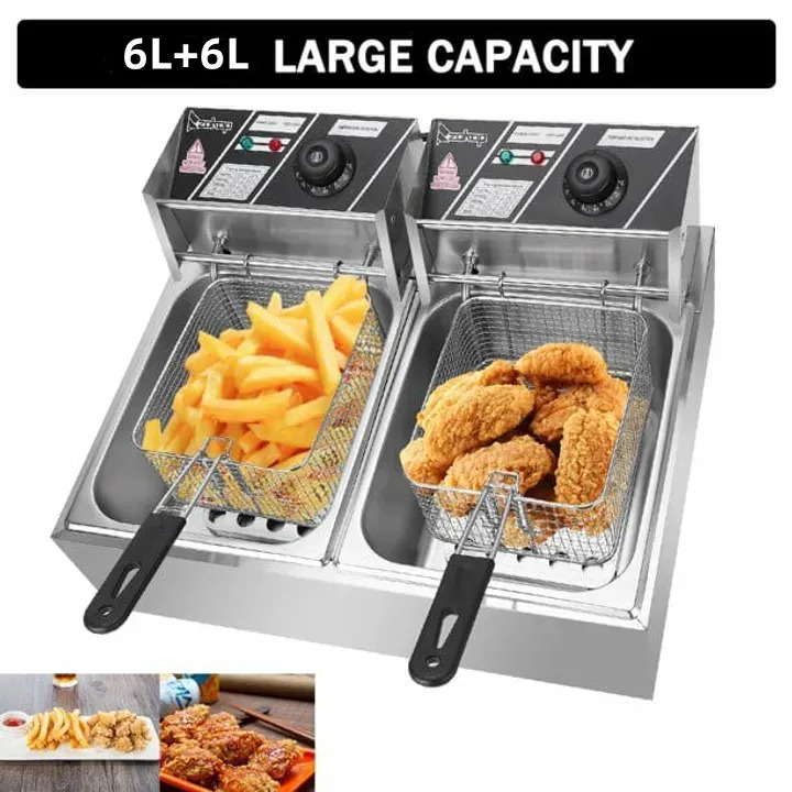 Electric Deep Fryer 6 + 6 Liters Double Commercial Cookware Stainless Steel 2500 Watts Silver Chips Fryer With 1 Year Warranty  Electronics And Appliances Small Appliances Kitchen Appliances fryers