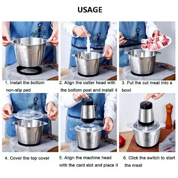 304 Stainless Steel Electric Meat Grinder & Food Processor | Powerful 300W, 3L Capacity | Versatile Mincer, Chopper & Blender | Easy Clean, Ideal for Garlic, Ginger, Meat, Baby Food & Smoothies