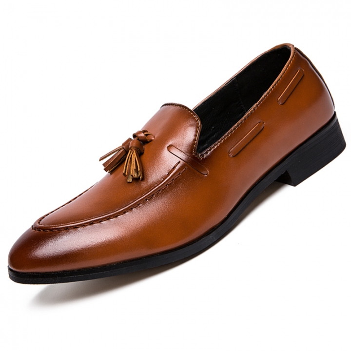 Fashion Tassel Men Business Shoes Pointed Leather Dress Formal Oxford Slip-on Casual Office Boat