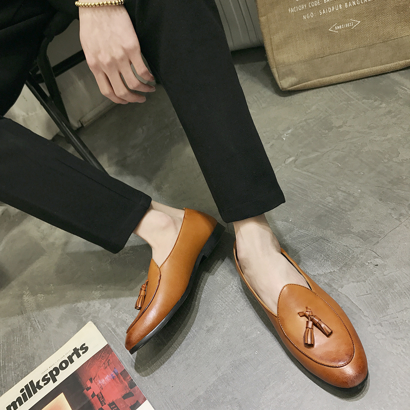 Classic Pointed Leather Business Shoes Men Soft Leisure Slip-on Formal Office Oxford Dress Wedding