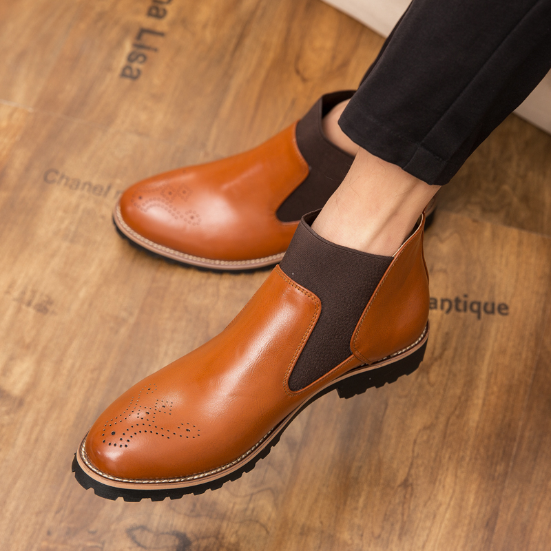 38-46 Men Fashion Boots Pointed Leather Formal Business Shoes Ankle Martin Chelsea Boots Moccasins