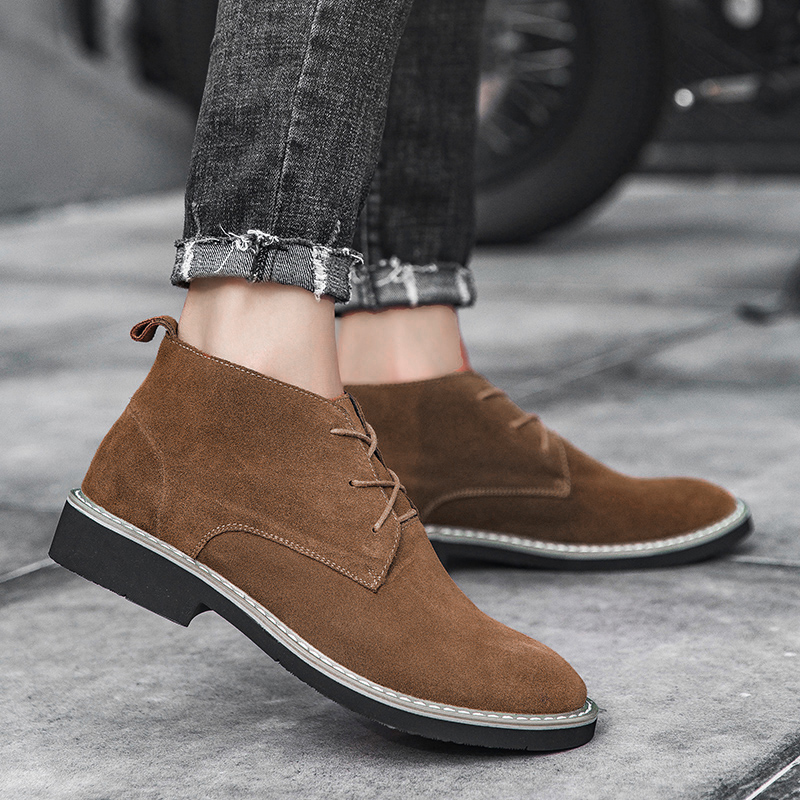 38-46 Fashion Men Leather Boots Pointed Formal Business Shoes Ankle Martin Chelsea Boots Lace-up