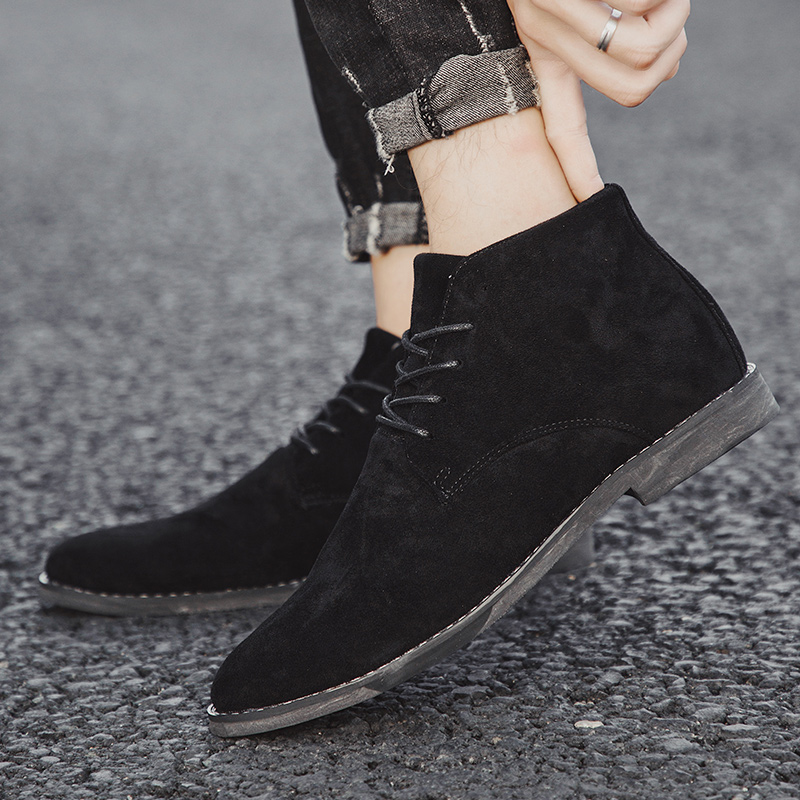 39-46 Men Leather Boots Fashion Business Dress Shoes Pointed Ankle Chelsea Boots Lace-up Moccasins