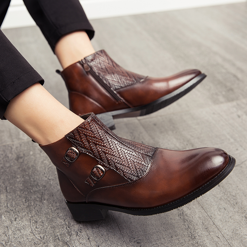 Men Leather Boots Pointed Formal Business Shoes Dress Soft Leisure Slip-on Casual Loafers Moccasins