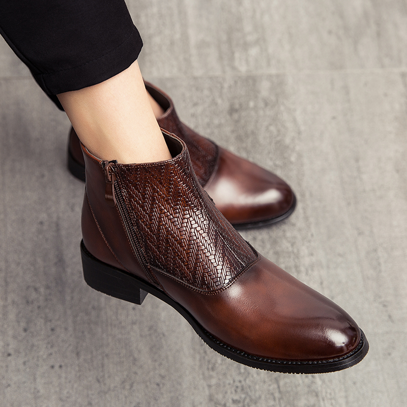 Men Leather Boots Pointed Formal Business Shoes Dress Soft Leisure Slip-on Casual Loafers Moccasins