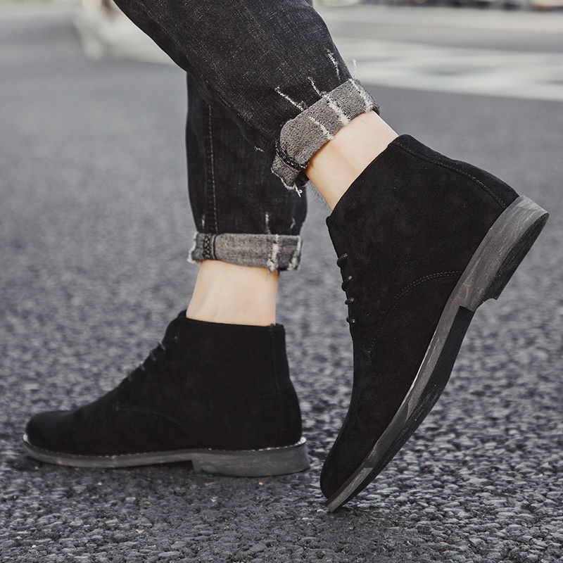 39-46 Men Leather Boots Fashion Business Dress Shoes Pointed Ankle Chelsea Boots Lace-up Moccasins