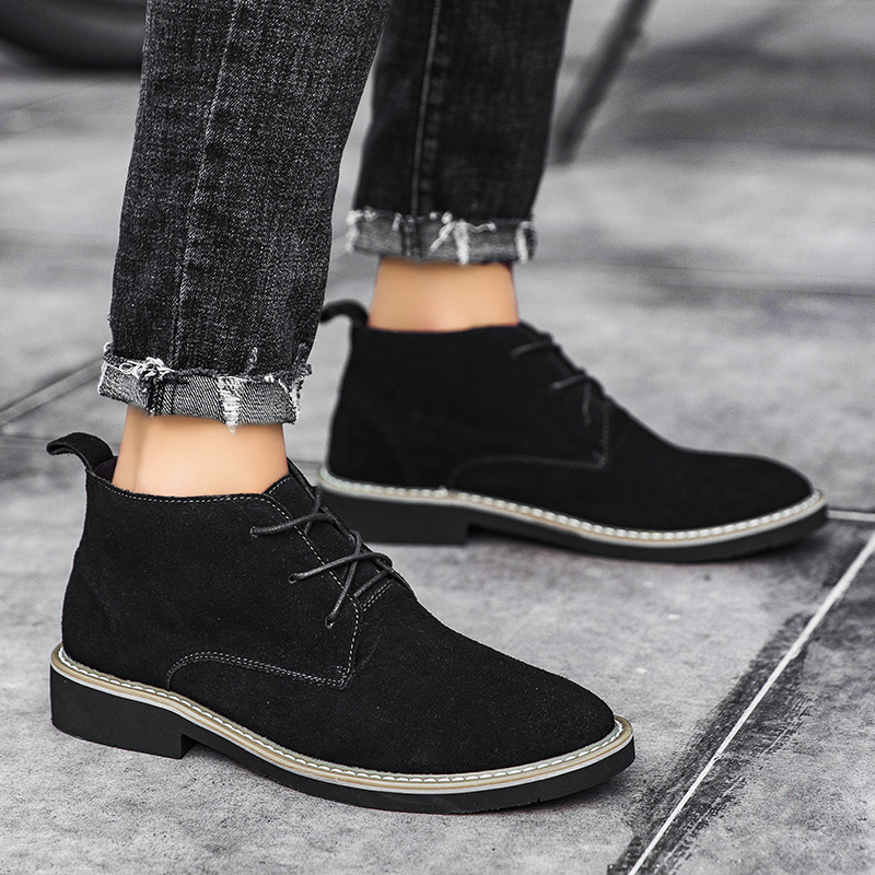 38-46 Fashion Men Leather Boots Pointed Formal Business Shoes Ankle Martin Chelsea Boots Lace-up