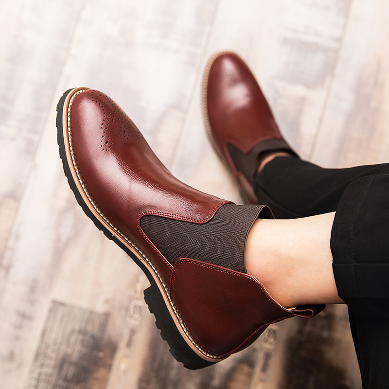 38-46 Men Fashion Boots Pointed Leather Formal Business Shoes Ankle Martin Chelsea Boots Moccasins