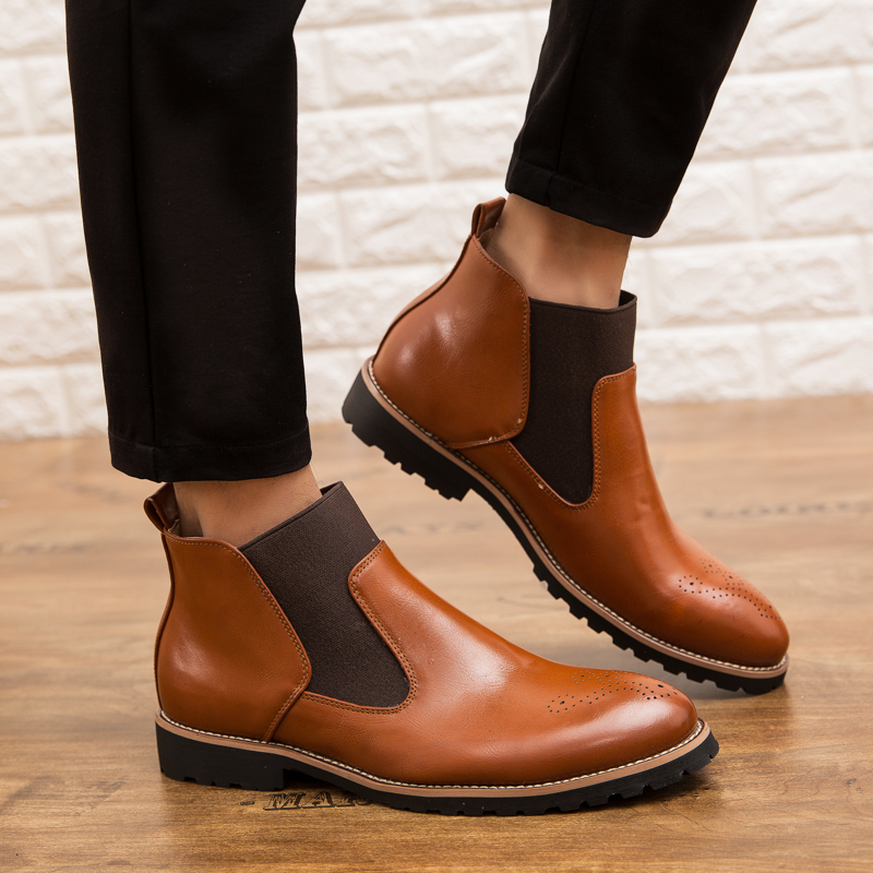 38-46 Men Fashion Boots Pointed Leather Formal Business Shoes Ankle Martin Chelsea Boots Moccasins