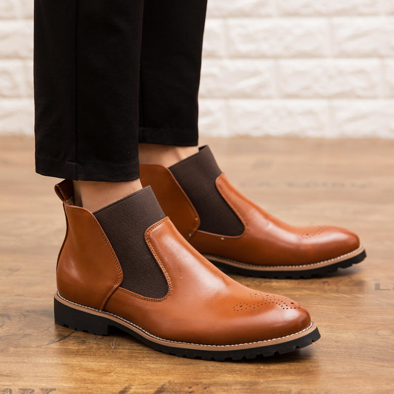 38-46 Men Fashion Boots Pointed Leather Formal Business Shoes Ankle Martin Chelsea Boots Moccasins