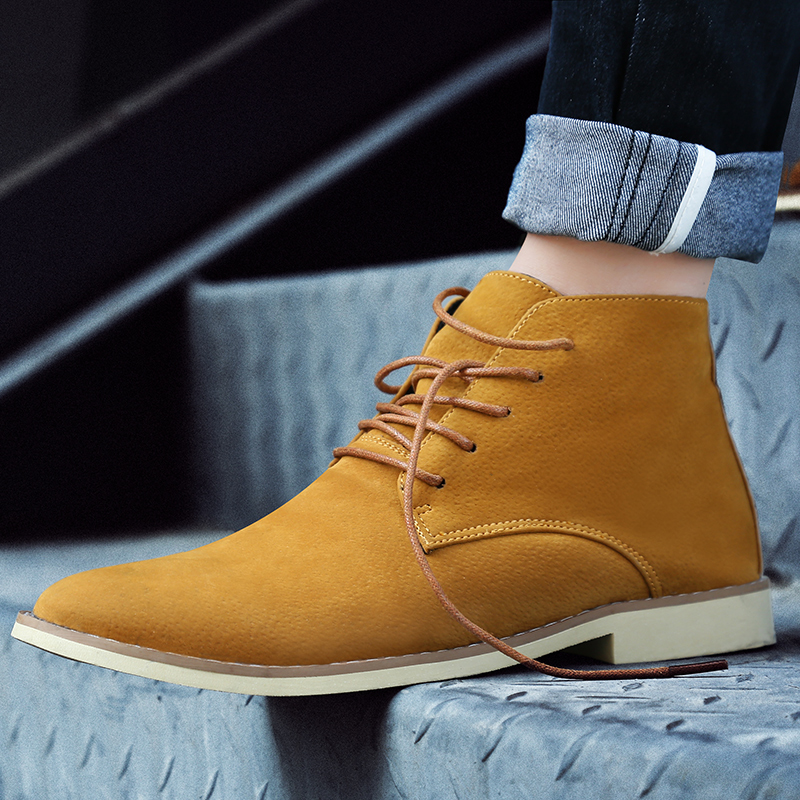 Men Fashion Boots Pointed Leather Lace-up Business Formal Oxford Office Casual Flat British Work