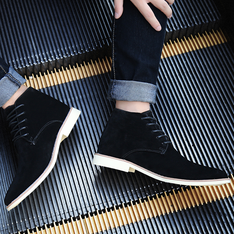 Men Fashion Boots Pointed Leather Lace-up Business Formal Oxford Office Casual Flat British Work