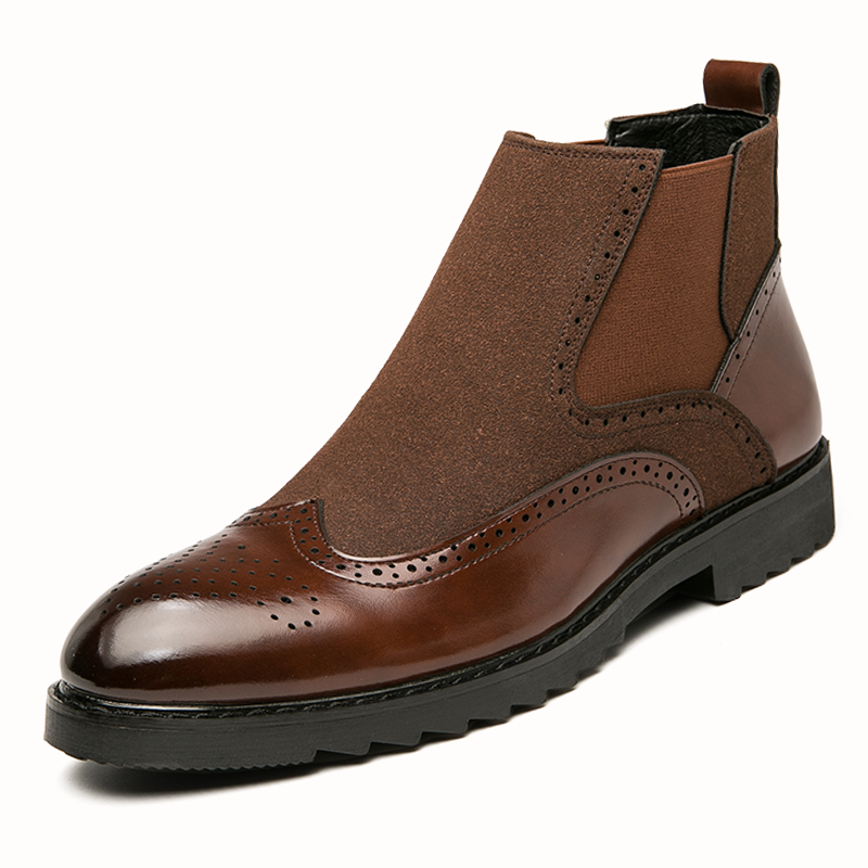Men Leather Boots Fashion Formal Business Dress Shoes Brogue Office Ankle Martin Chelsea Boots Slip