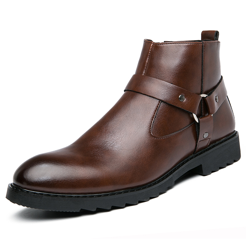 38-48 Men Boots Fashion Pointed Leather Formal Business Dress Shoes Ankle Martin Chelsea Boots Soft