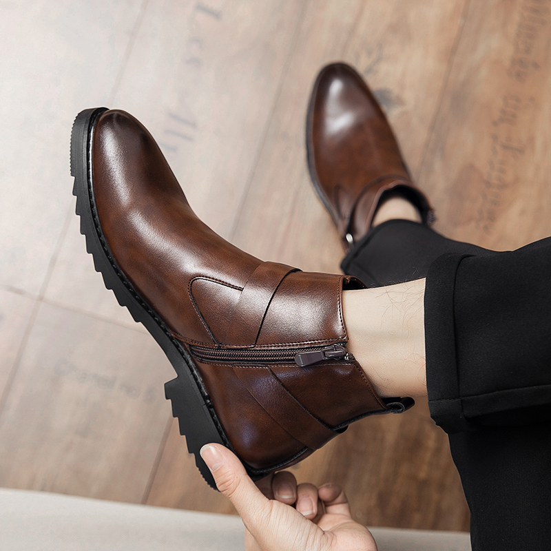 38-48 Men Boots Fashion Pointed Leather Formal Business Dress Shoes Ankle Martin Chelsea Boots Soft