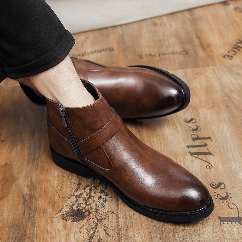 38-48 Men Boots Fashion Pointed Leather Formal Business Dress Shoes Ankle Martin Chelsea Boots Soft