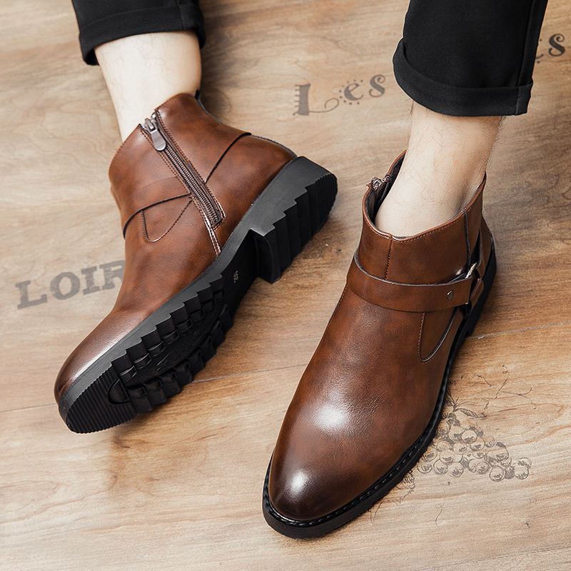 38-48 Men Boots Fashion Pointed Leather Formal Business Dress Shoes Ankle Martin Chelsea Boots Soft