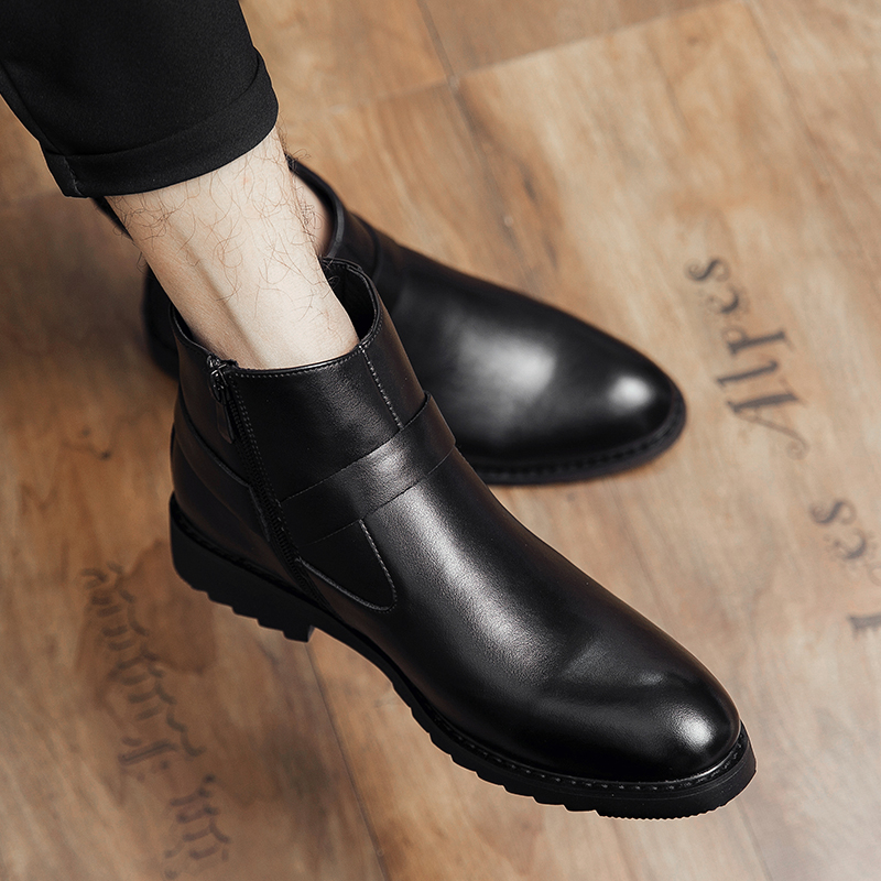 38-48 Men Boots Fashion Pointed Leather Formal Business Dress Shoes Ankle Martin Chelsea Boots Soft