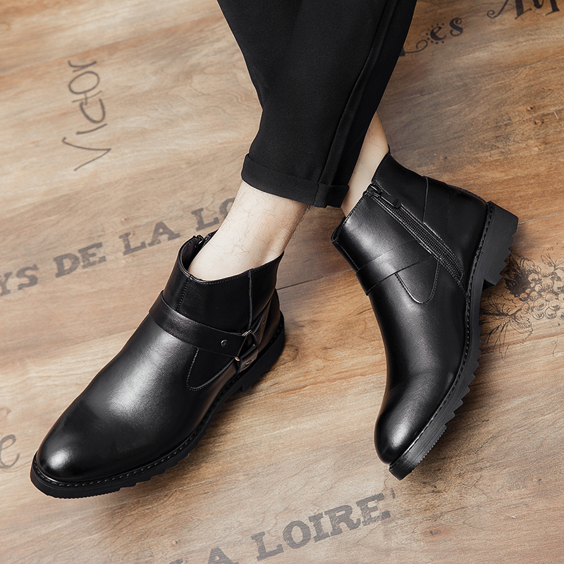 38-48 Men Boots Fashion Pointed Leather Formal Business Dress Shoes Ankle Martin Chelsea Boots Soft