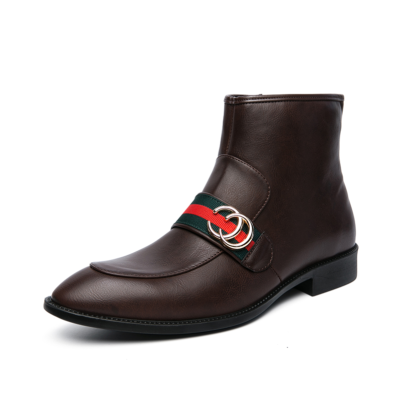 Men Chelsea Boots Pointed Leather Business Shoes Dress Slip-on Ankle Martin Boots Soft Leisure