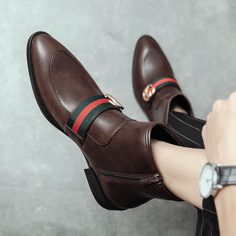 Men Chelsea Boots Pointed Leather Business Shoes Dress Slip-on Ankle Martin Boots Soft Leisure