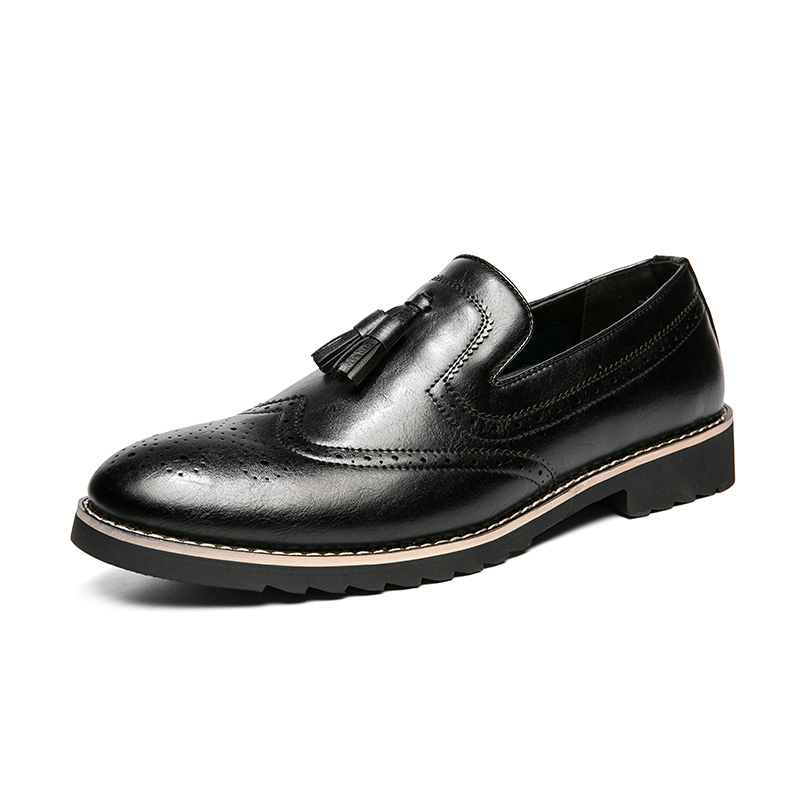 Men Tassel Leather Brogues Shoes official shoes Formal Business Oxford Pointed Soft Leisure Casual Flat Loafers