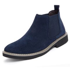 Fashion Men Chelsea Boots Pointed Leather Formal Business Shoes Slip-on Martin Ankle Boots Oxford Blue 40