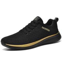 Christmas Men Running Shoes Light Breathable Sport Shoes Men Walking Trainers Casual Sneakers Running Jogging black gold 44