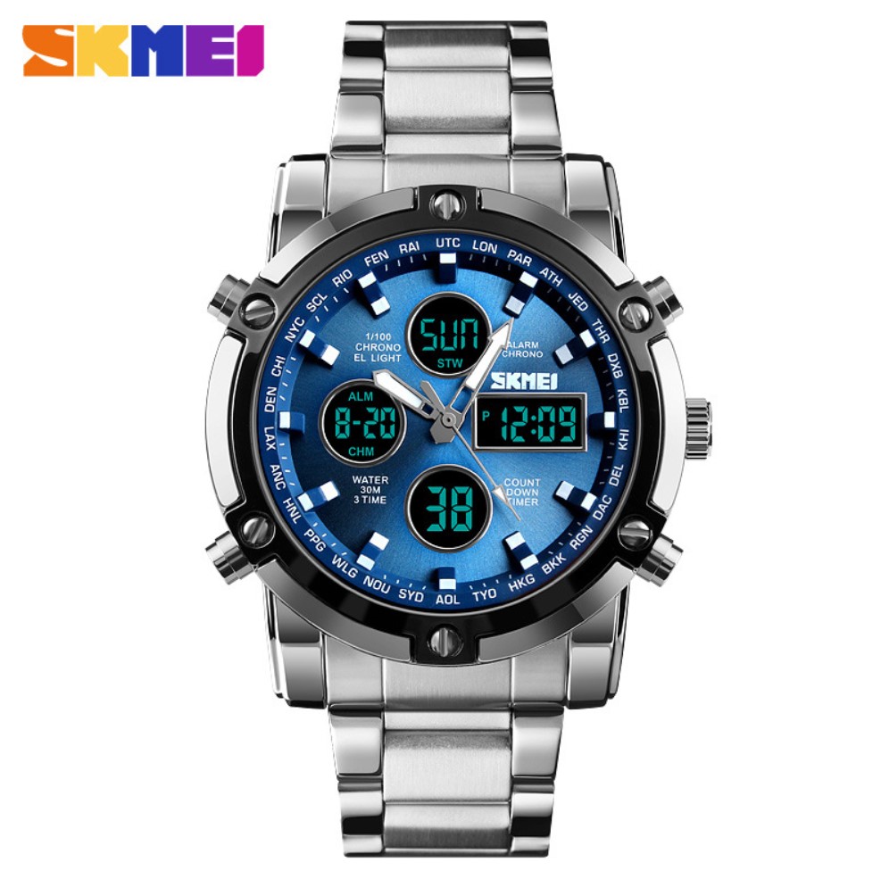 SKMEI Digital Watches Quartz Watches Men Outdoor Sports Watches Countdown Full Steel Strap Business Watches Clock