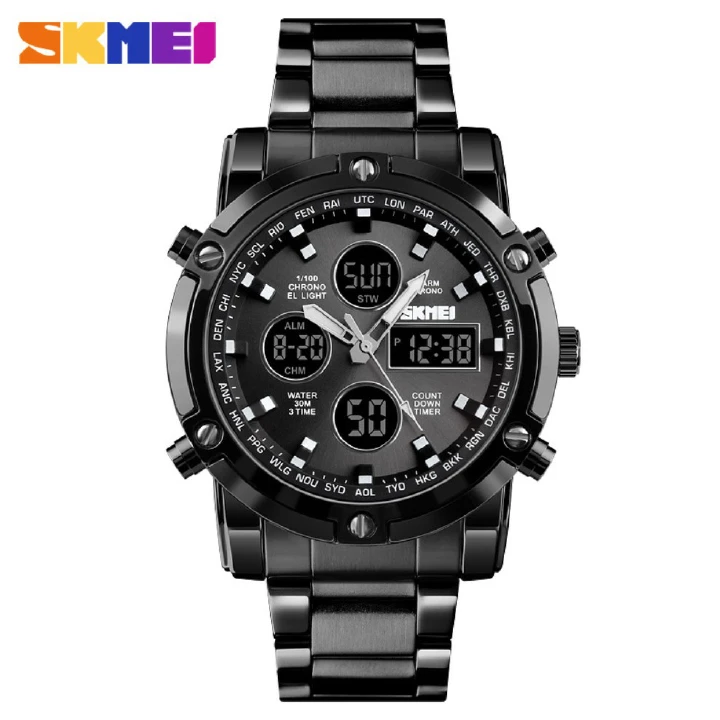 SKMEI Digital Watches Quartz Watches Men Outdoor Sports Watches Countdown Full Steel Strap Business Watches Clock