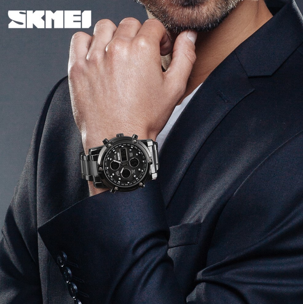 SKMEI Digital Watches Quartz Watches Men Outdoor Sports Watches Countdown Full Steel Strap Business Watches Clock