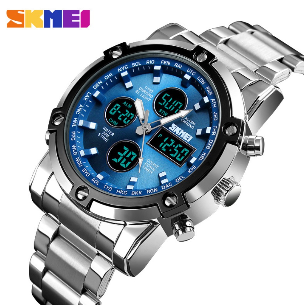 SKMEI Digital Watches Quartz Watches Men Outdoor Sports Watches Countdown Full Steel Strap Business Watches Clock
