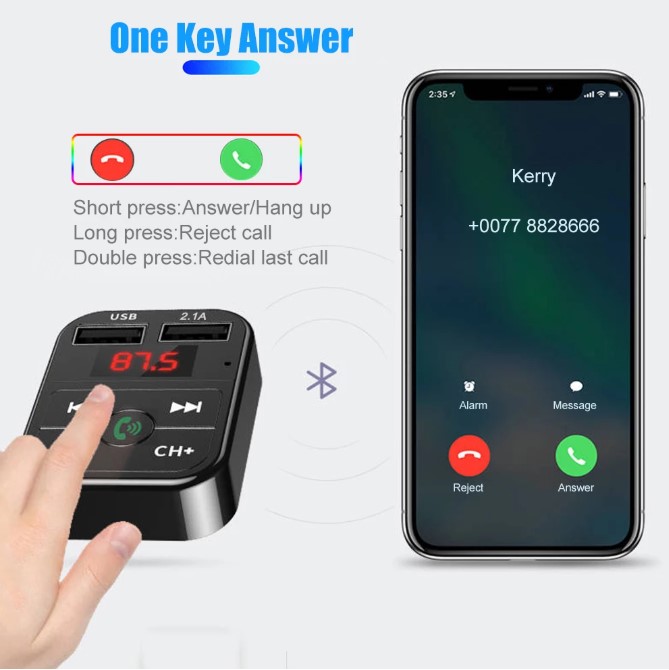 Car Bluetooth FM Transmitter Wireless Handsfree Audio Receiver MP3 Player 2.1A Dual USB Car Charger