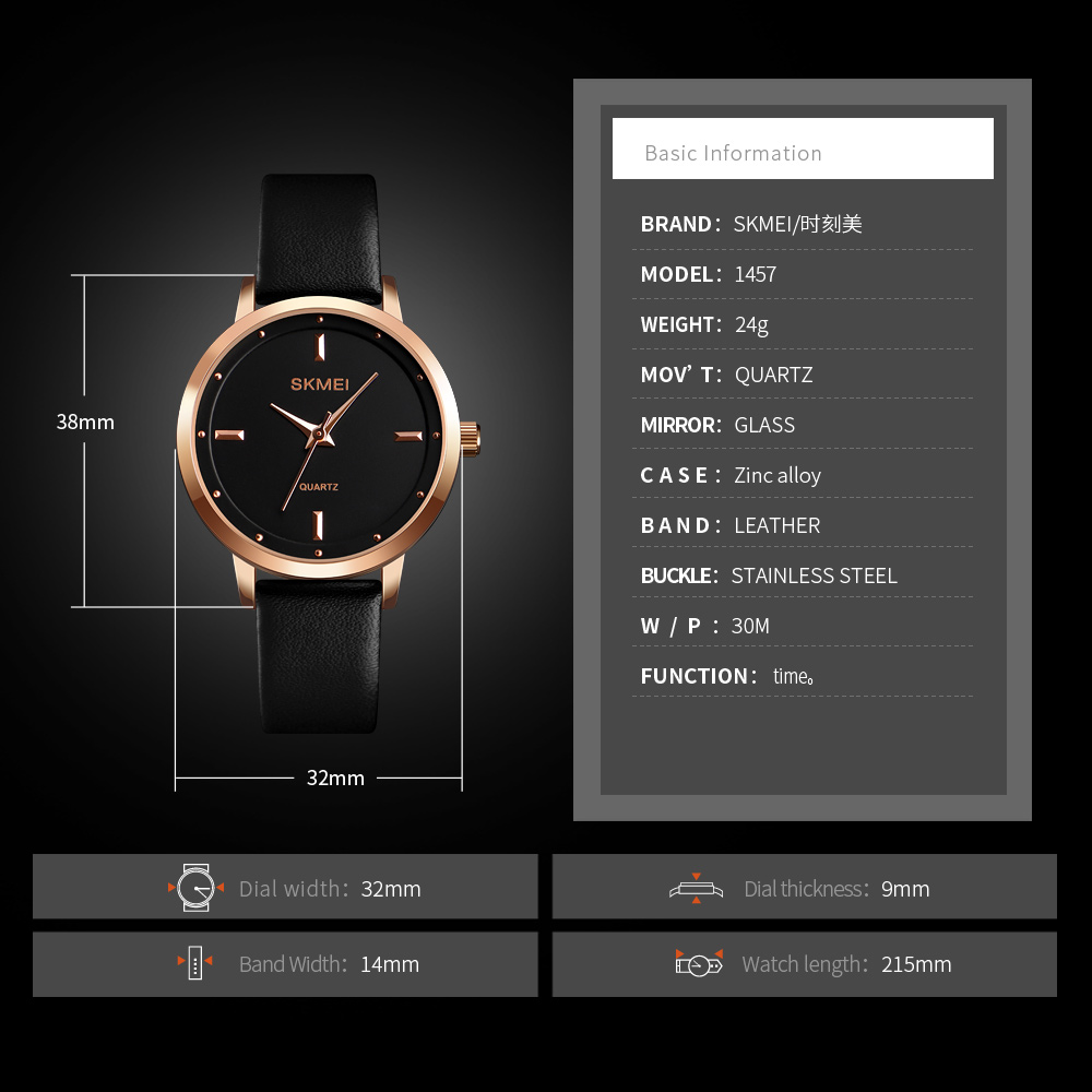 SKMEI Fashion Sports Watches Leather Quartz Watches Women Thin Casual Strap Waterproof Digital Watches Business