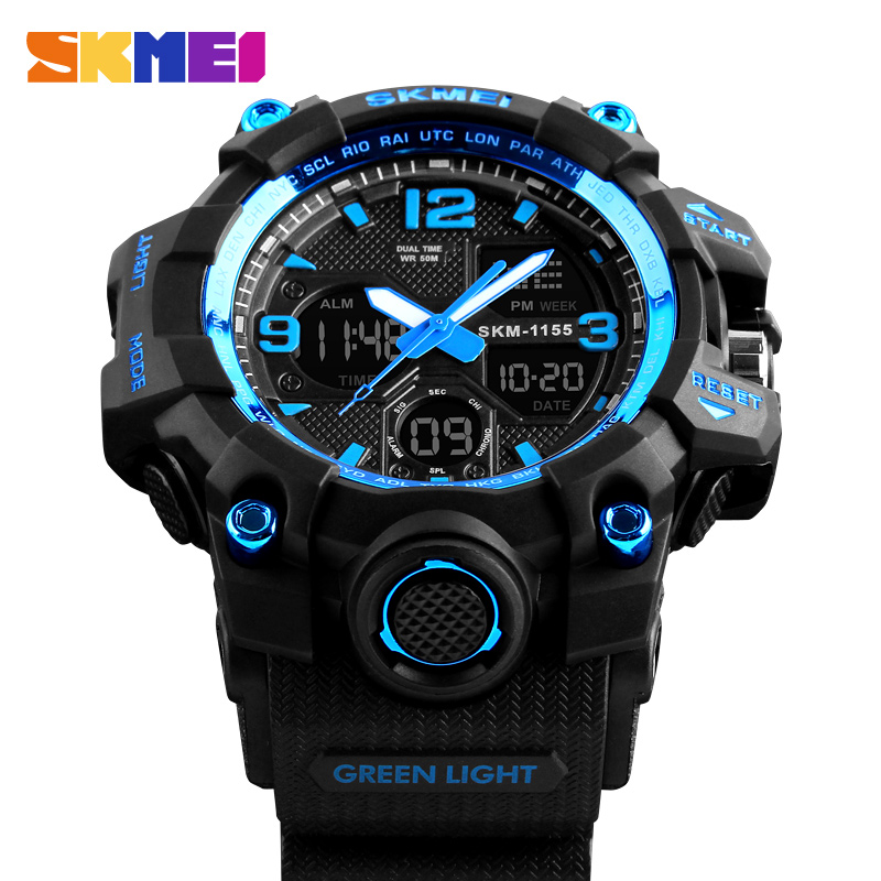 SKMEI 1155 Men Sports Watches LED Waterproof Wristwatch Quartz Watchers Analog Digital Watches Business Watches