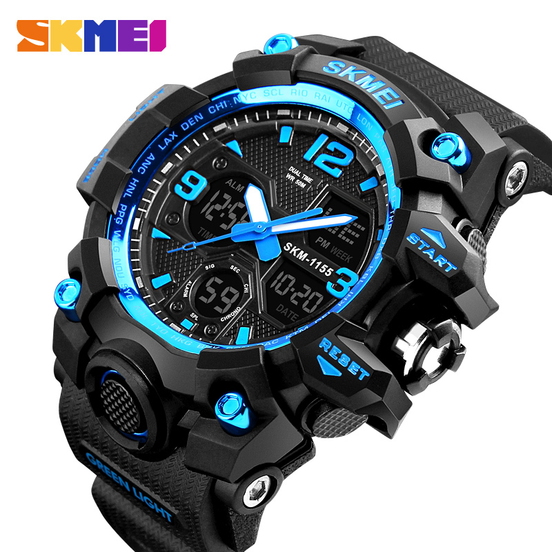 SKMEI 1155 Men Sports Watches LED Waterproof Wristwatch Quartz Watchers Analog Digital Watches Business Watches