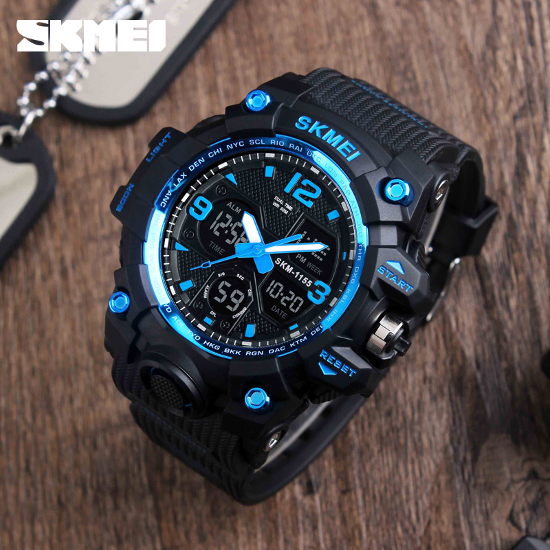 SKMEI 1155 Men Sports Watches LED Waterproof Wristwatch Quartz Watchers Analog Digital Watches Business Watches
