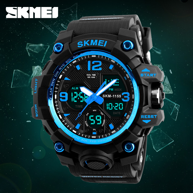 SKMEI 1155 Men Sports Watches LED Waterproof Wristwatch Quartz Watchers Analog Digital Watches Business Watches