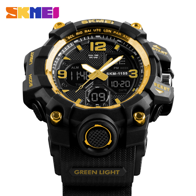 SKMEI 1155 Men Sports Watches LED Waterproof Wristwatch Quartz Watchers Analog Digital Watches Business Watches