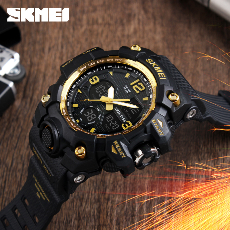 SKMEI 1155 Men Sports Watches LED Waterproof Wristwatch Quartz Watchers Analog Digital Watches Business Watches
