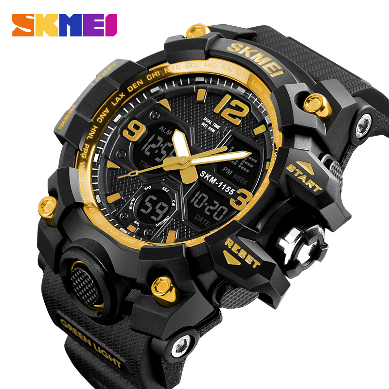 SKMEI 1155 Men Sports Watches LED Waterproof Wristwatch Quartz Watchers Analog Digital Watches Business Watches