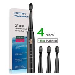 Super Sonic Men/Women Electric Toothbrushes  Smart Timer Whitening IPX7 With 3 Brush Heads Health care Personal Care Black one size