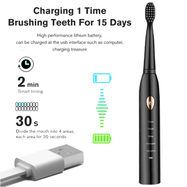 Super Sonic Men/Women Electric Toothbrushes With 4 Brush Heads Smart Timer Whitening IPX7 Powered Toothbrushes  Health care Personal Care